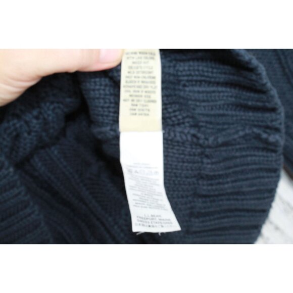 LL Bean Double L Cable Sweater Crewneck Classic Navy Size S Pet - Picture 6 of 10